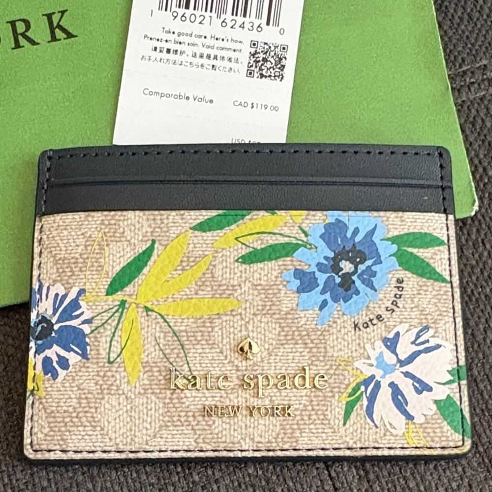 Kate Spade Floral Card Holder - Black, Cream, Blue, Yellow
